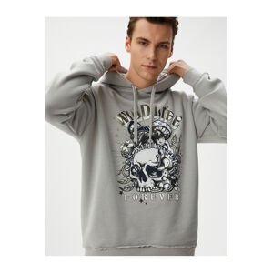 Koton Oversize Hooded Sweatshirt Skull Printed