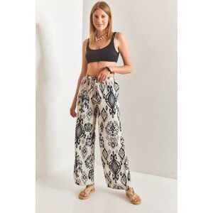 Bianco Lucci Women's Elastic Waist Multi Patterned Linen Trousers