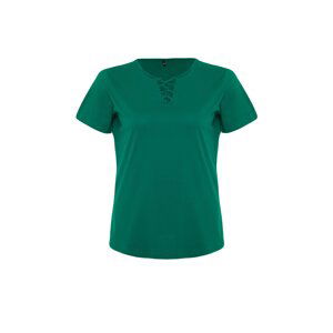 Trendyol Curve Green V Neck Knitted T-Shirt