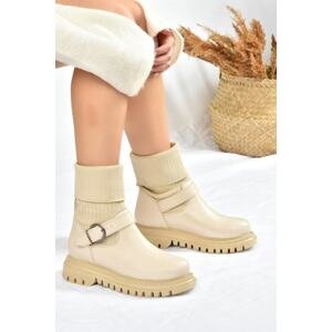 Fox Shoes Beige Thick Soled Daily Knitwear Women's Boots