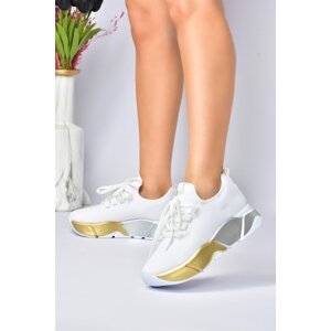 Fox Shoes White/gold Fabric Thick Sole Women's Sneakers Sports Shoes