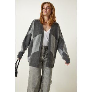 Happiness İstanbul Gray Patterned Thick Cardigan Jacket