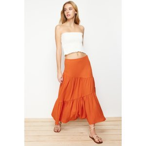 Trendyol Cinnamon Wrinkled/Textured Flared Maxi Gathered Flexible Knitted Skirt