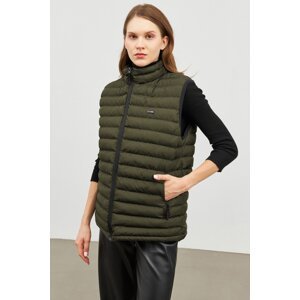 D1fference Women's Lined Water And Windproof Regular Fit Khaki Puffer Vest