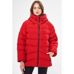 D1fference Women's Red Hooded Water And Windproof Puffer Winter Coat