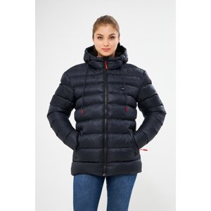 River Club Women's Navy Blue Fibrous Water And Windproof Hooded Down Coat