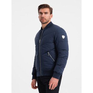 Ombre Men's quilted bomber jacket with metal zippers - navy blue