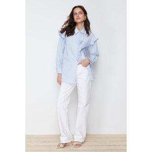 Trendyol Light Blue Pearl Detailed Cotton Woven Shirt