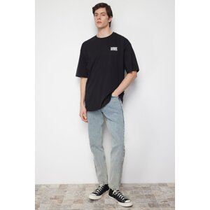 Trendyol Men's Black Oversize/Wide-Fit Text Printed Back 100% Cotton T-shirt