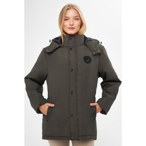River Club Women's Khaki Lined Camel Hooded Water And Windproof Winter Coat & Parka