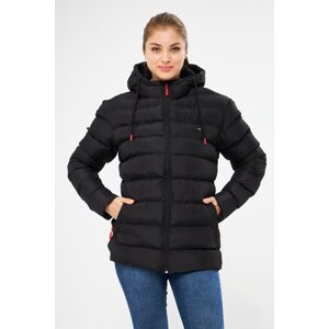 River Club Women's Black Fibrous Water And Windproof Hooded Down Coat