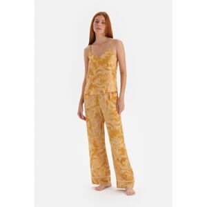 Dagi Mustard Size Printed Strappy Viscose Pajamas Set