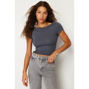 Trendyol Anthracite Backless Crop Cotton Stretchy Knitted Blouse