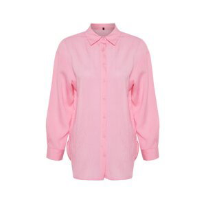 Trendyol Pink Striped Oversize Wide Fit Textured Woven Shirt