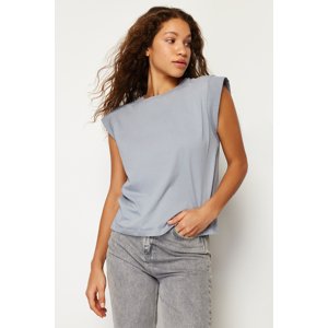 Trendyol Gray Rib Detail Moon Sleeve Basic Knitted T-Shirt