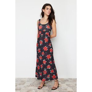 Trendyol Multicolored Floral Strap Skater/Waist Opening Flexible Knitted Maxi Dress