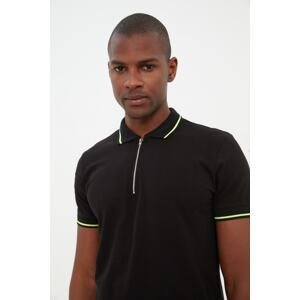 Trendyol Black Men's Regular Cut Zipper Detailed Polo Collar T-shirt