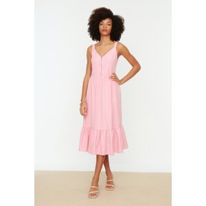 Trendyol Pink Waist Midi Woven Lined Zipper Detailed Woven Dress