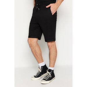 Trendyol Men's Black Regular/Normal Fit Medium Size Elastic Waist Laced Double Cuff Shorts
