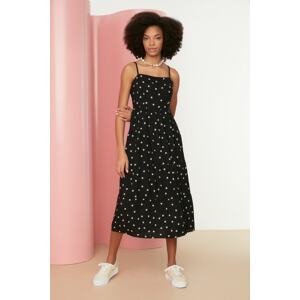 Trendyol Black A-Cut Floral Patterned Strappy Woven Dress