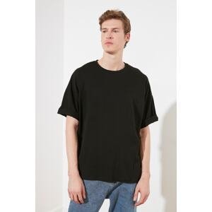 Trendyol Men's Black Oversize/Wide Fit Text Printed Short Sleeve 100% Cotton T-Shirt