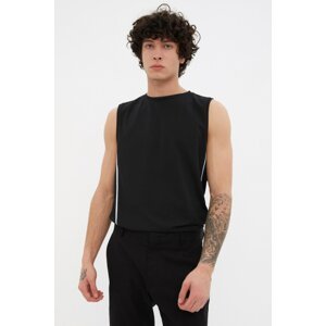 Trendyol Men's Black Regular/Normal Fit Piping 100% Cotton Sleeveless T-Shirt/Athlete