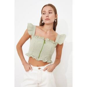 Trendyol Green Fitted Woven Crop Zipper Detail Gingham Blouse