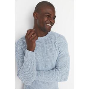 Světle modrý svetr s pravidelným střihem, kulatým výstřihem a raglánovými rukávy od značky Trendyol