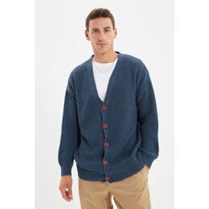 Trendyol Indigo Men's Regular Fit V-Neck Basic Knitwear Cardigan