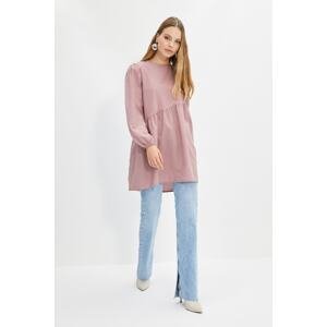 Trendyol Pale Pink Gathered Detailed Crew Neck Woven Tunic