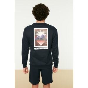 Trendyol Men's Navy Blue Regular/Real Fit Mystic Printed Fleece Sweatshirt