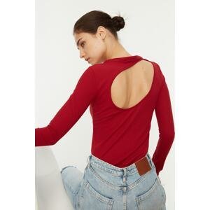 Trendyol Burgundy Cut Out Detailed Knitted Blouse with Low-Cut Back