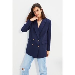 Trendyol Navy Blue Oversize Woven Lined Buttoned Blazer Jacket