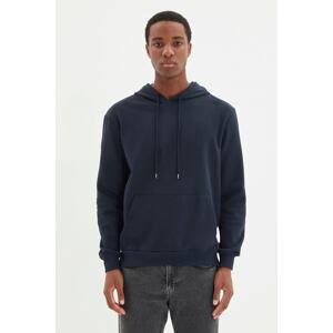 Trendyol Basic Navy Blue Men's Regular/Normal Cut Hooded Kangaroo Pocket Sweatshirt