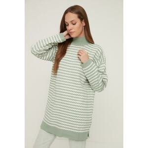 Trendyol Mint Half Turtleneck Striped Knitwear Sweater