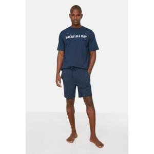 Trendyol Men's Navy Blue Regular Fit Printed Pajamas Set