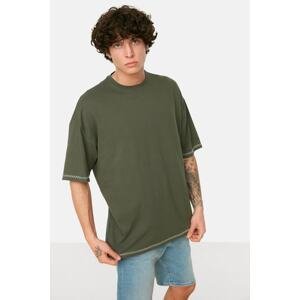 Trendyol Men's Oversize/Wide Cut Short Sleeve Geometric Embroidered 100% Cotton T-Shirt