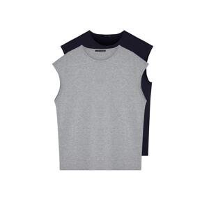 Trendyol Basic Navy-Grey Men's 2-Pack Oversize/Wide-Fit Cotton Sleeveless T-Shirt/ Undershirt