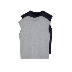 Trendyol Basic Navy-Grey Men's 2-Pack Oversize/Wide-Fit 100% Cotton Sleeveless T-Shirt/One-Shirt