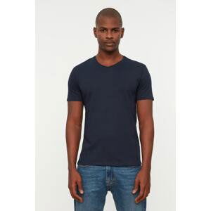 Trendyol Navy Blue Men's Slim/Narrow Cut V-Neck 100% Cotton Basic T-Shirt