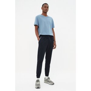 Trendyol Men's Navy Blue Regular Fit Printed Welt Elastic Cuff Sweatpants