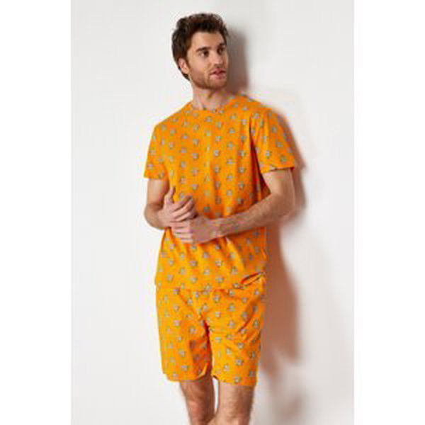 Trendyol Orange Men's Regular Fit Koala Printed Knitted Pajamas Set