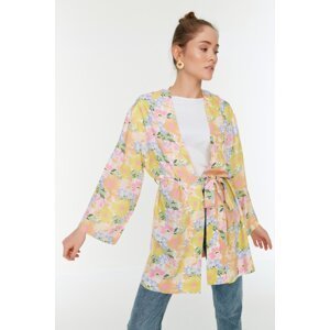 Trendyol Multicolored Floral Patterned Kaftan &; Kimono with Pockets with Fastening Detail