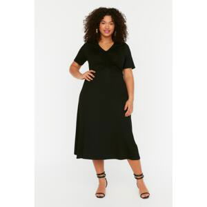 Trendyol Curve Black Skater V-neck Gather Detailed Knitted Dress