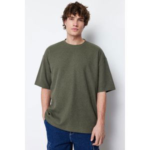 Trendyol Men's Khaki Oversize Crew Neck Short Sleeve Basic Textured T-shirt