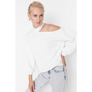 Trendyol White Choker Collar Oversize Fleece Inside Knitted Sweatshirt