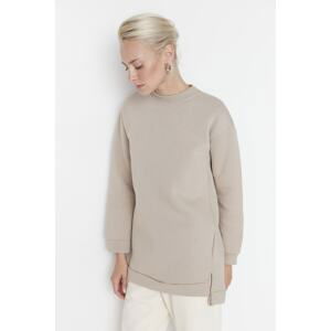 Trendyol Light Mink Basic Knitted Sweatshirt with Slit Detail