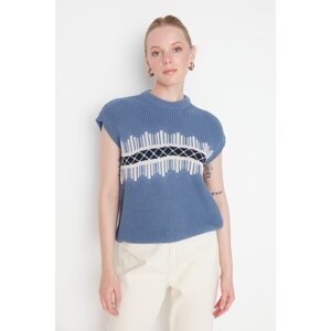Trendyol Indigo Patterned Crewneck Knitwear Sweater