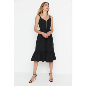 Trendyol Black Waist Opening Midi Woven Zipper Detail Woven Dress