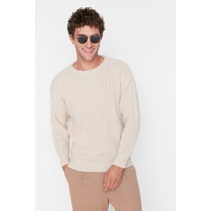 Trendyol Beige Men's Oversize Fit Wide fit Crew neck Basic Knitwear Sweater